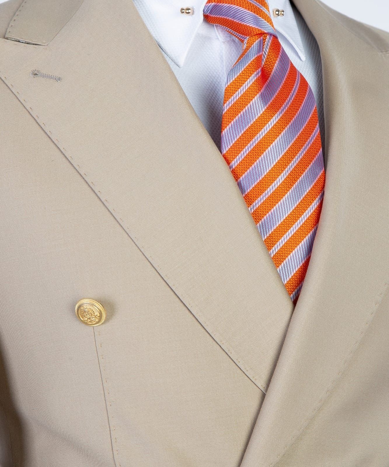 Gentle Khaki Peaked Lapel Double Breasted Business Men Suit