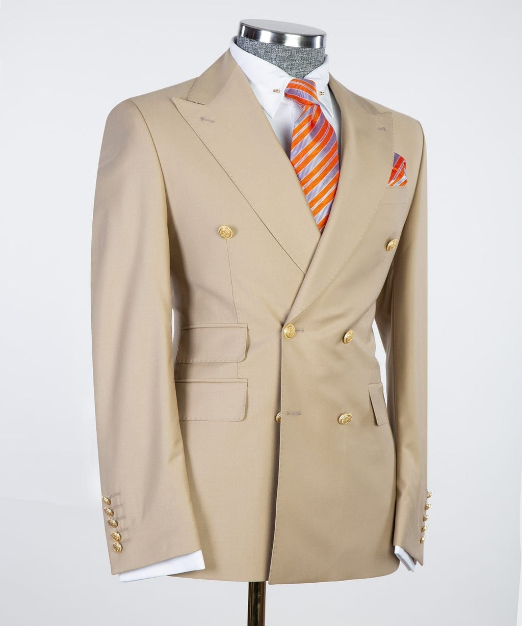 Gentle Khaki Peaked Lapel Double Breasted Business Men Suit
