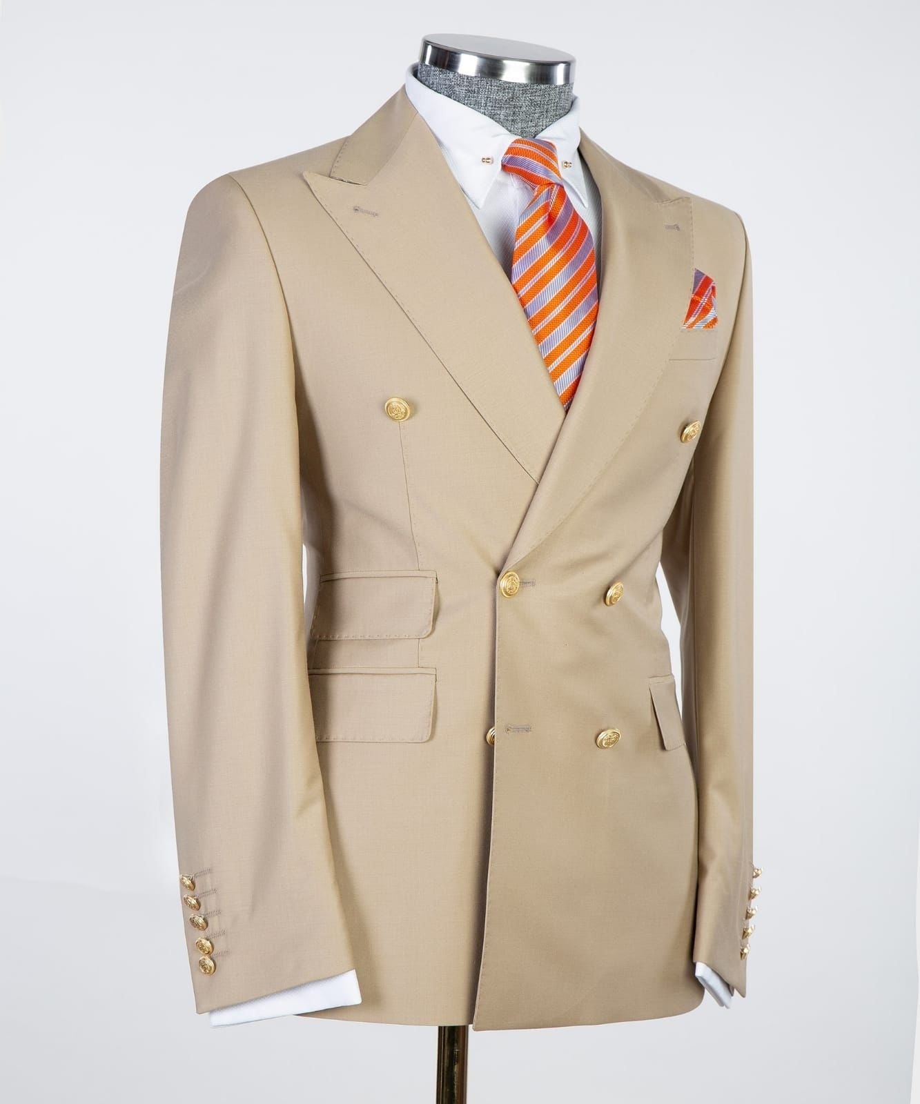 Gentle Khaki Peaked Lapel Double Breasted Business Men Suit