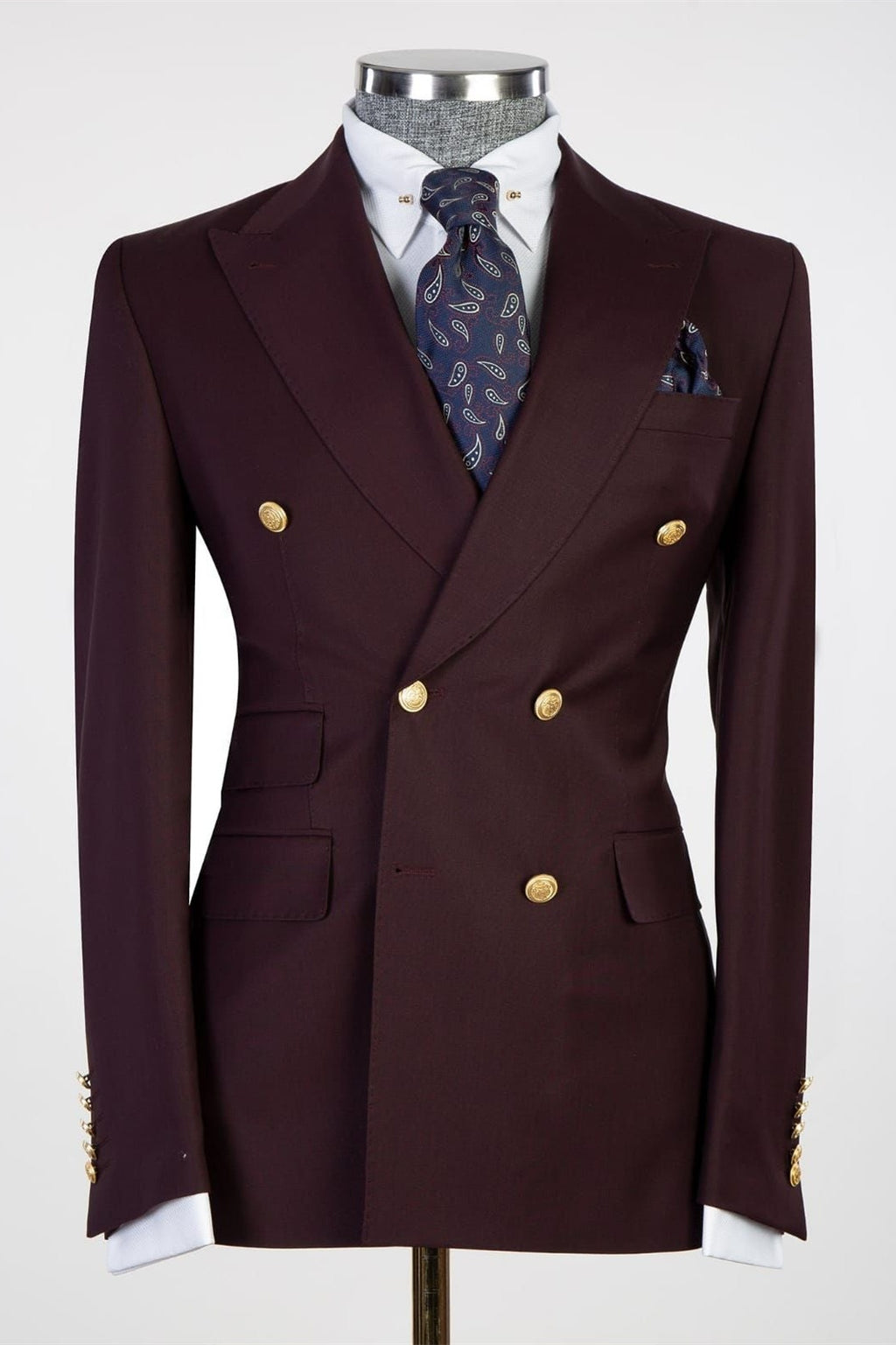 Fancy Coffee Peaked Lapel Double Breasted Business Men Suit