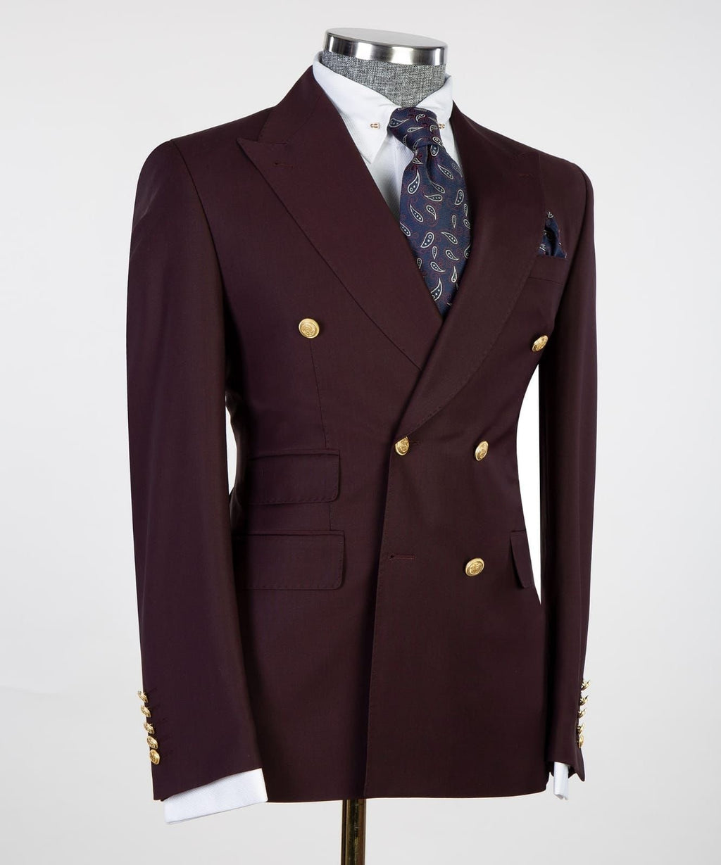 Fancy Coffee Peaked Lapel Double Breasted Business Men Suit