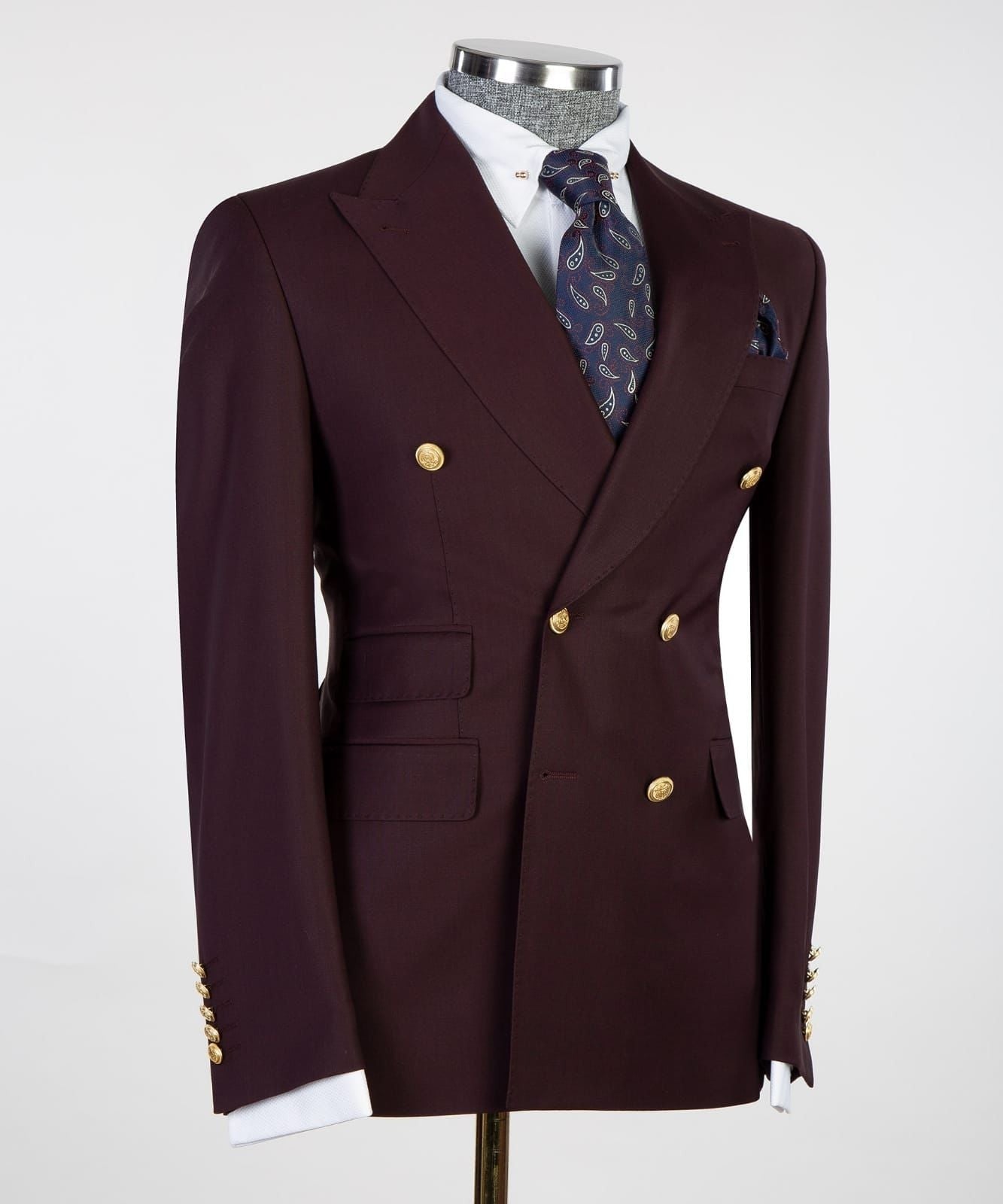 Fancy Coffee Peaked Lapel Double Breasted Business Men Suit