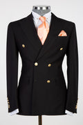 Formal Black Peaked Lapel Double Breasted Business Men Suit