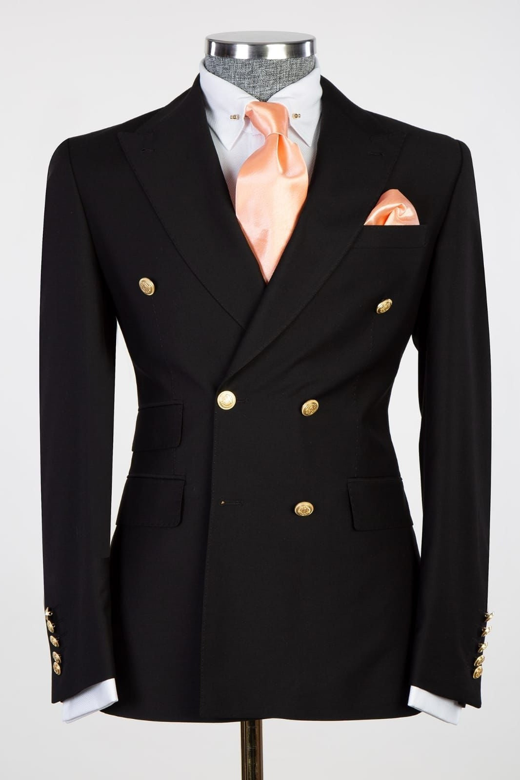 Formal Black Peaked Lapel Double Breasted Business Men Suit