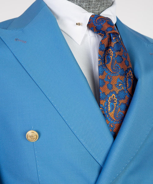 Bespoke Sky Blue Peaked Lapel Double Breasted Men Suit For Prom