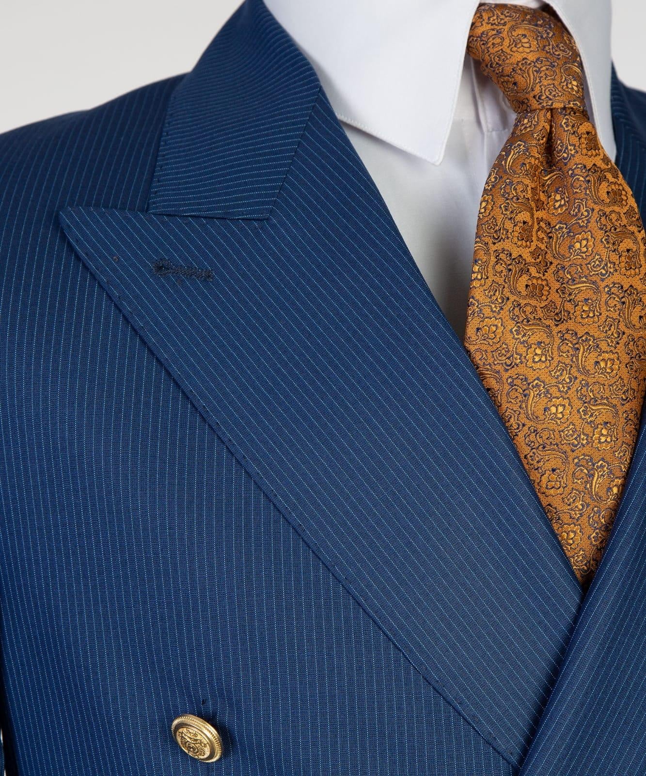 Stylish Dark Blue Pinstriped Double Breasted Business Suits