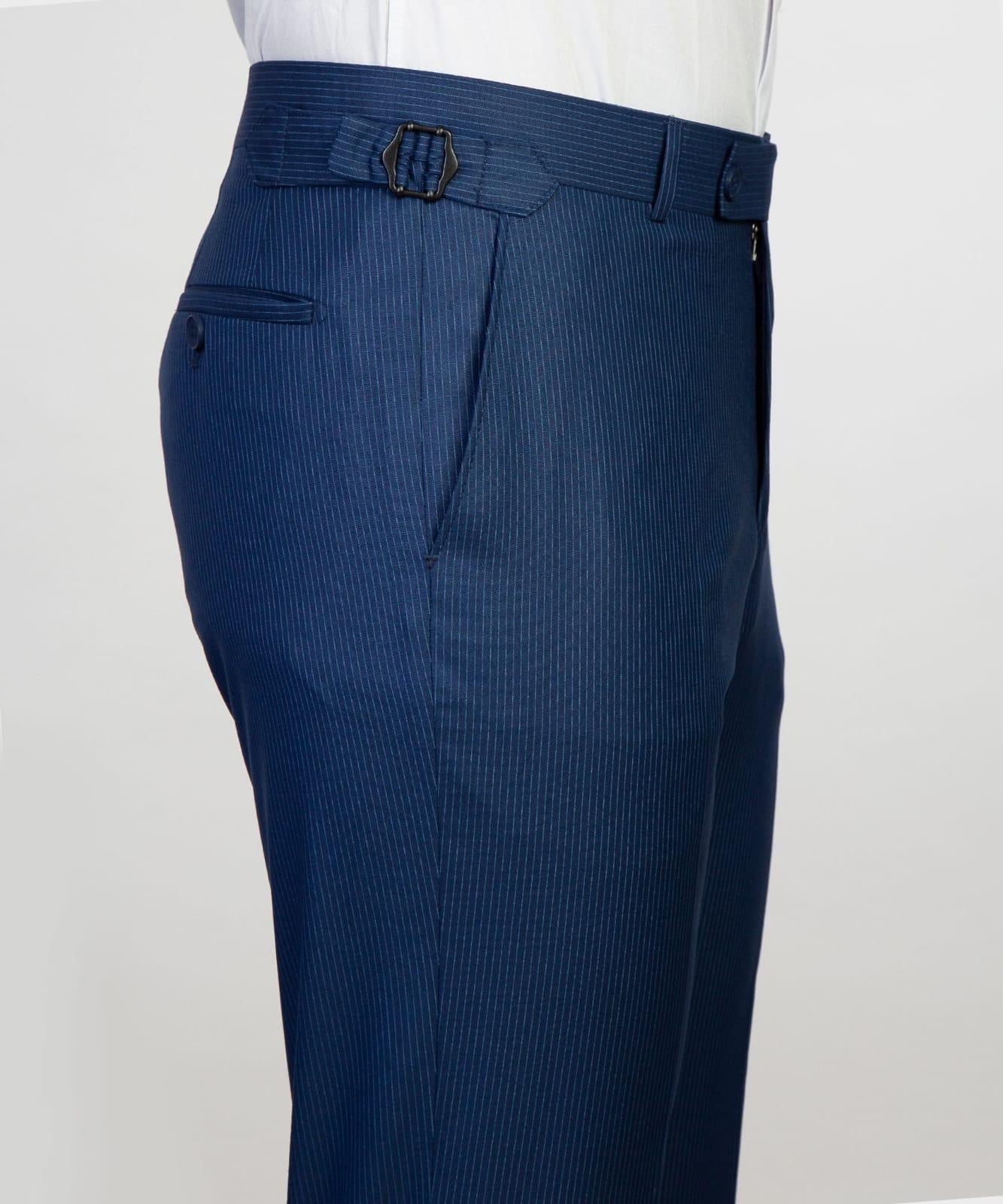 Stylish Dark Blue Pinstriped Double Breasted Business Suits