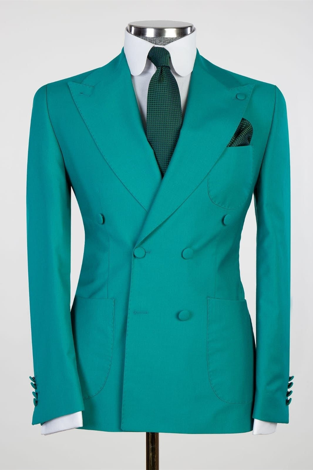 Glamorous Green Double Breasted Slim Fit Prom Suits