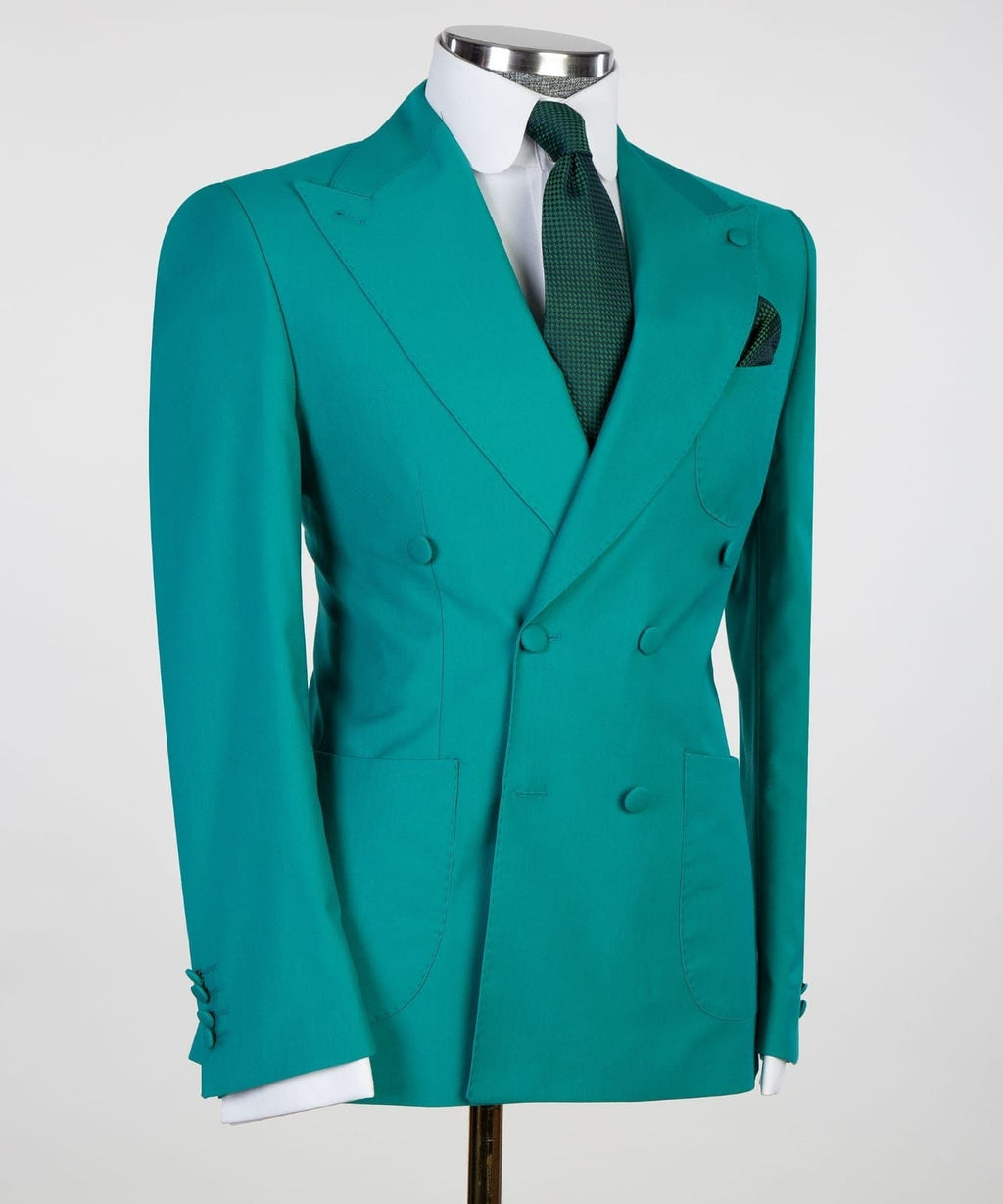 Glamorous Green Double Breasted Slim Fit Prom Suits
