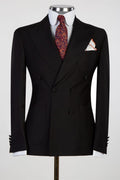 Classic Black Peaked Lapel Double Breasted Business Suits