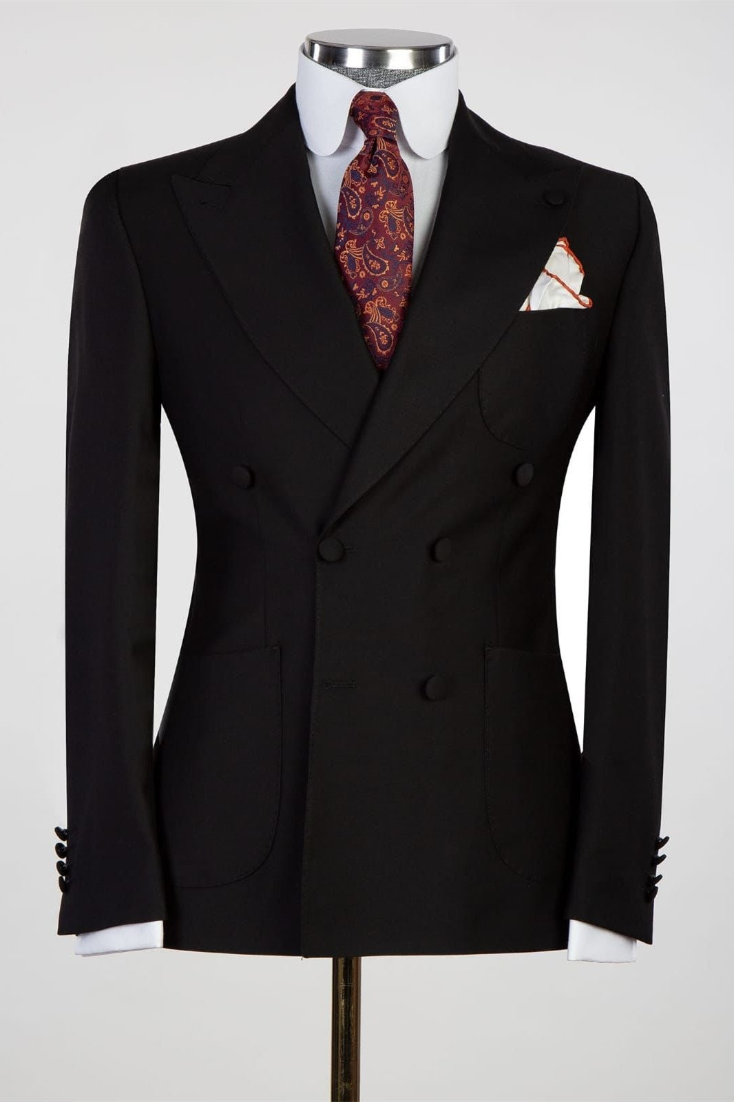 Classic Black Peaked Lapel Double Breasted Business Suits