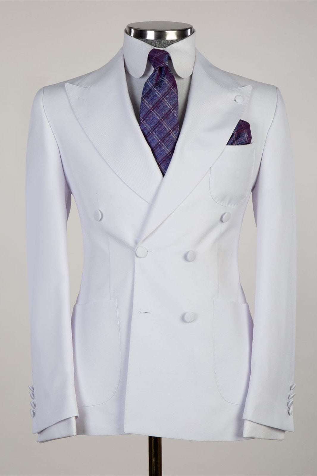 Chic White Peaked Lapel Double Breasted Men Suits