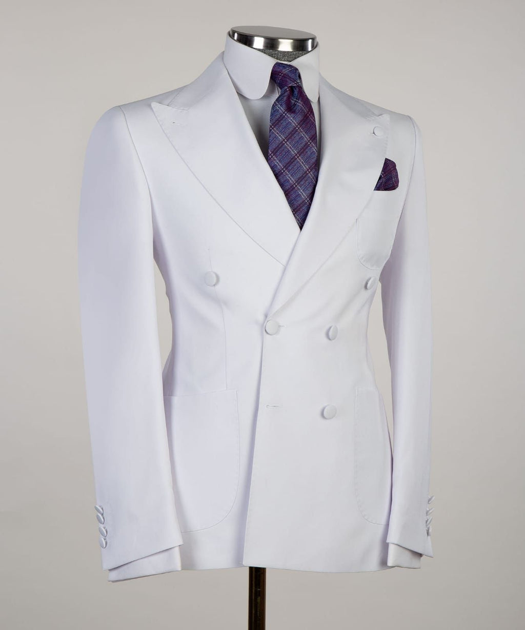 Chic White Peaked Lapel Double Breasted Men Suits