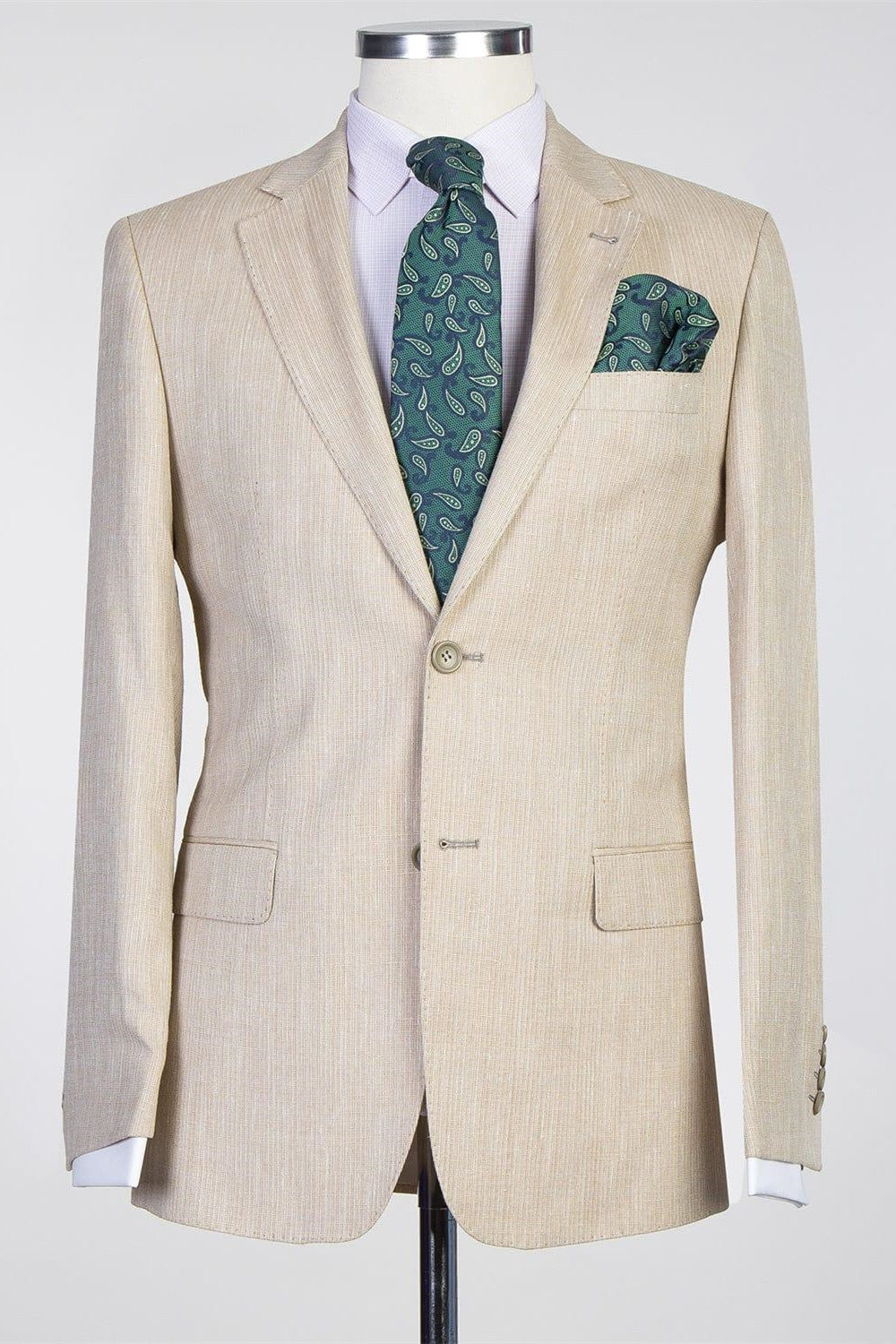 Simple Beige Two Pieces Fashion Notched Lapel Men Suits