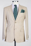 Simple Beige Two Pieces Fashion Notched Lapel Men Suits