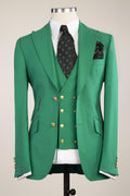 Glamorous Green Three Pieces Peaked Lapel Prom Suits With Vest
