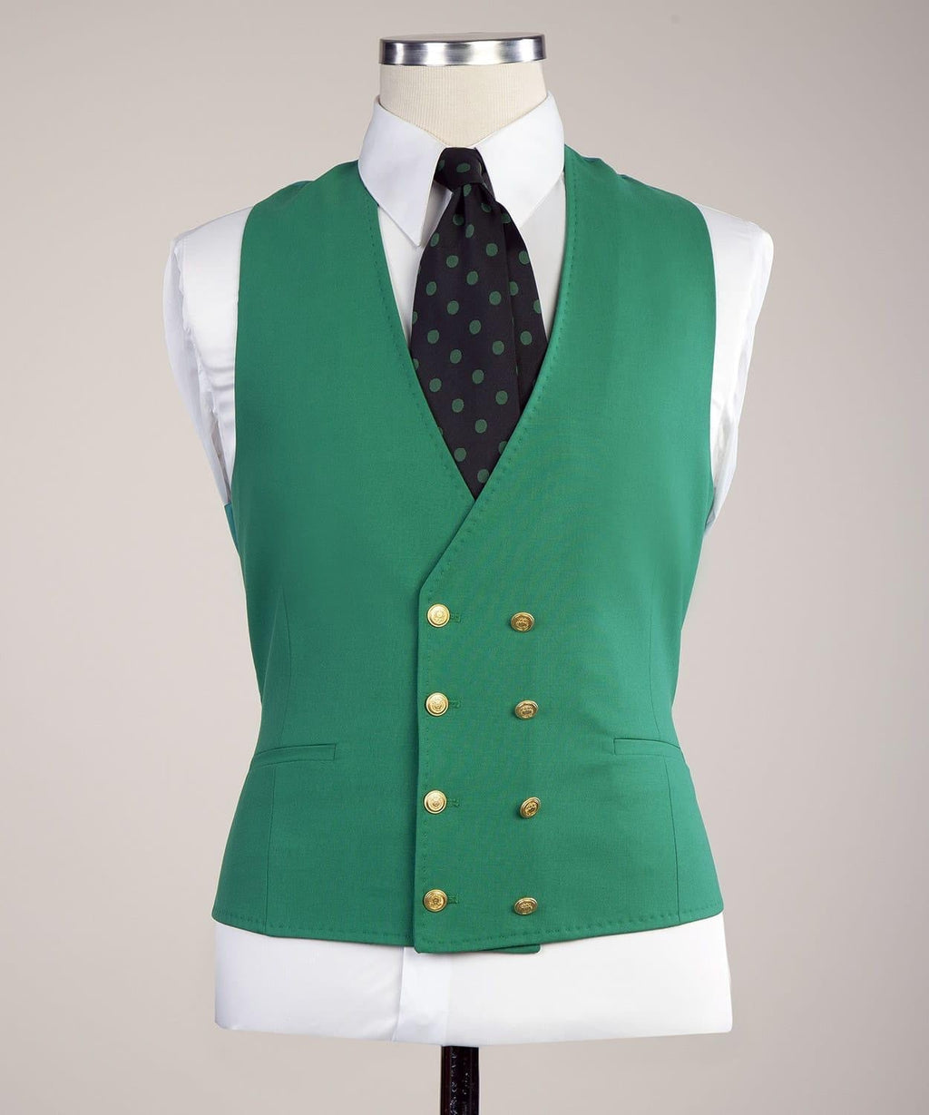 Glamorous Green Three Pieces Peaked Lapel Prom Suits With Vest