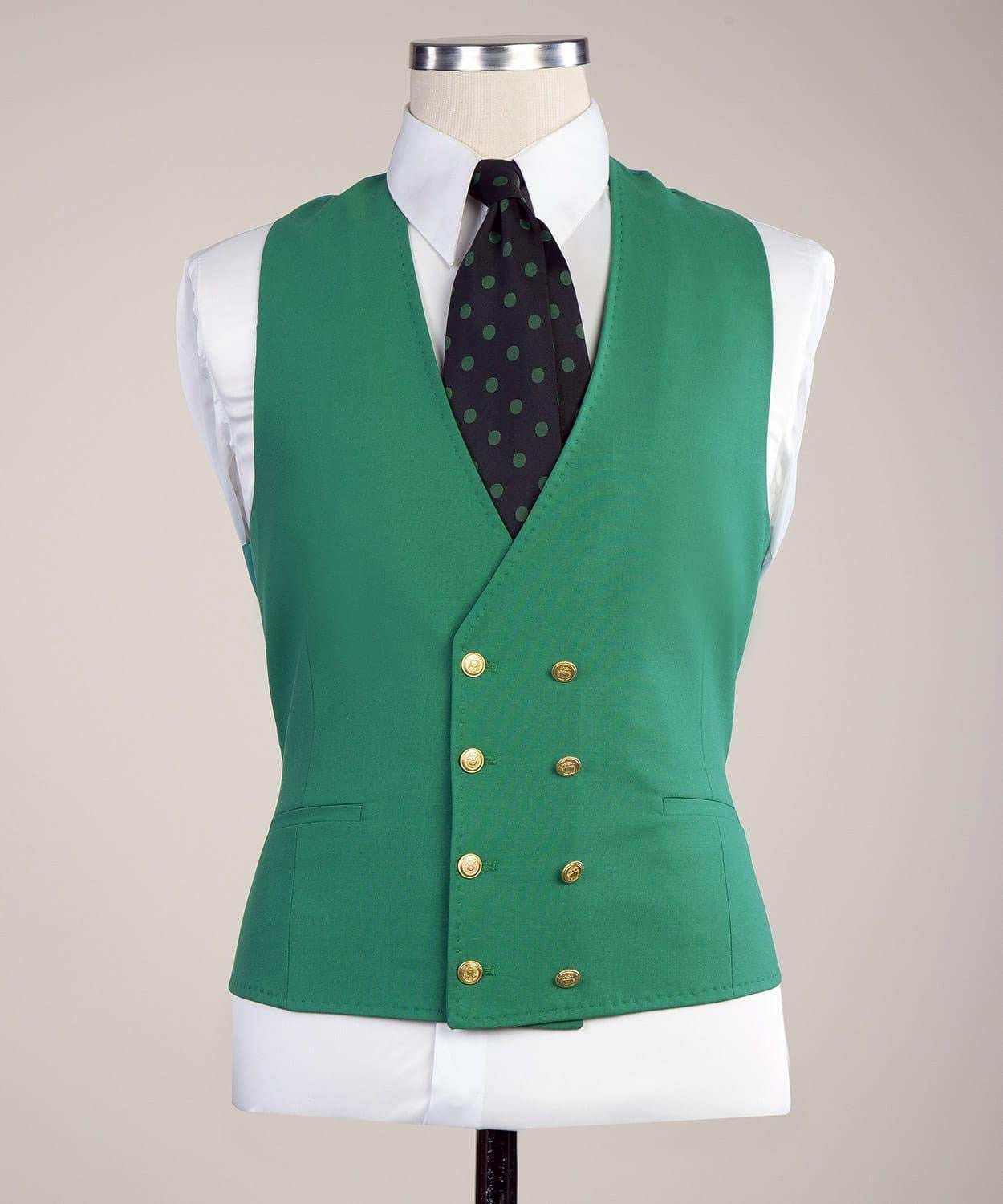 Glamorous Green Three Pieces Peaked Lapel Prom Suits With Vest