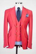 Charming Red Three Pieces Peaked Lapel Prom Suits
