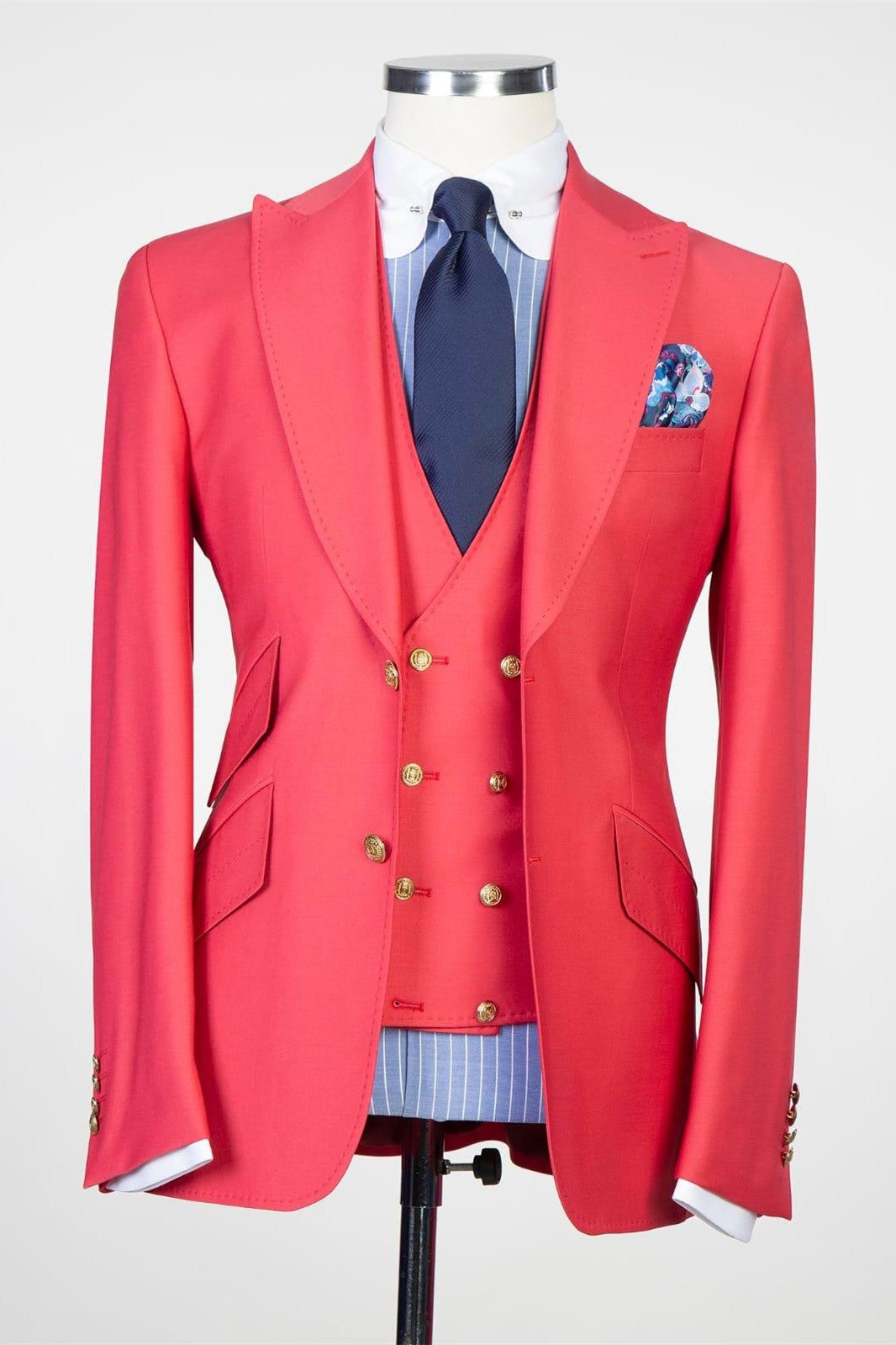 Charming Red Three Pieces Peaked Lapel Prom Suits