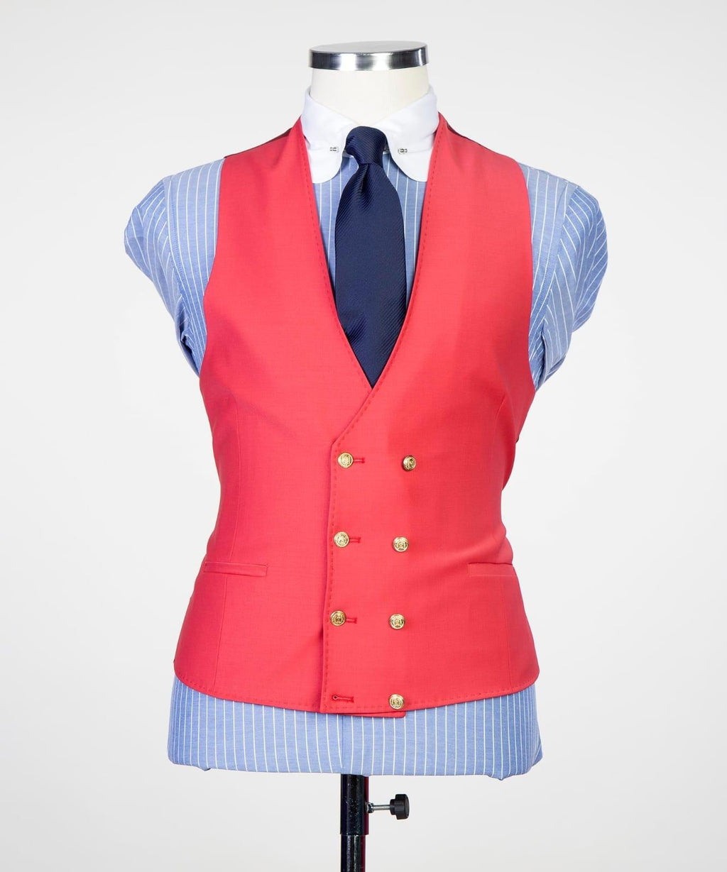 Charming Red Three Pieces Peaked Lapel Prom Suits