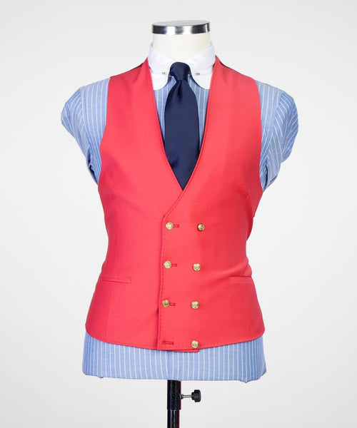 Charming Red Three Pieces Peaked Lapel Prom Suits