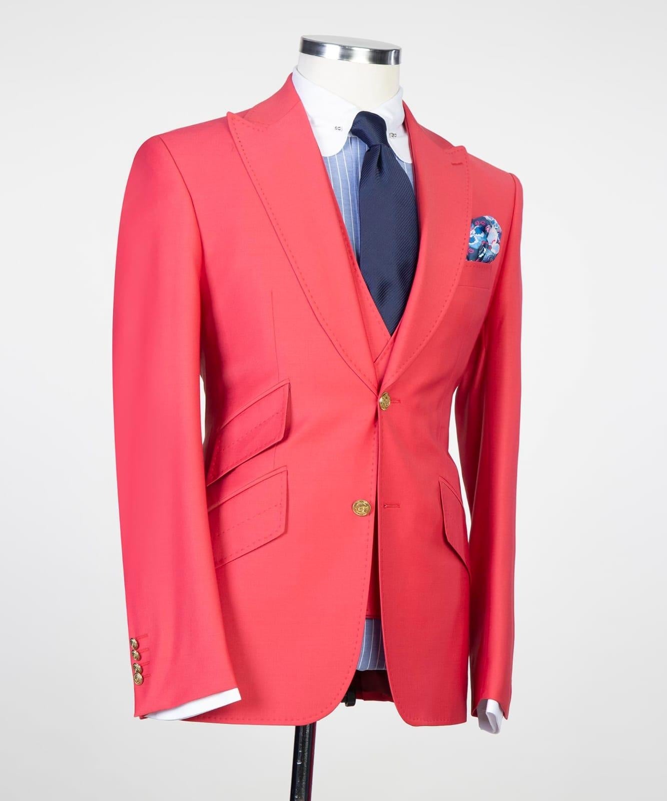 Charming Red Three Pieces Peaked Lapel Prom Suits