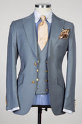 Stylish Gray Three Pieces Peaked Lapel Business Men Suits