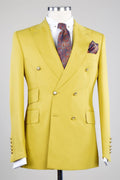 Beautiful Yellow Peaked Lapel Double Breasted Men Suits