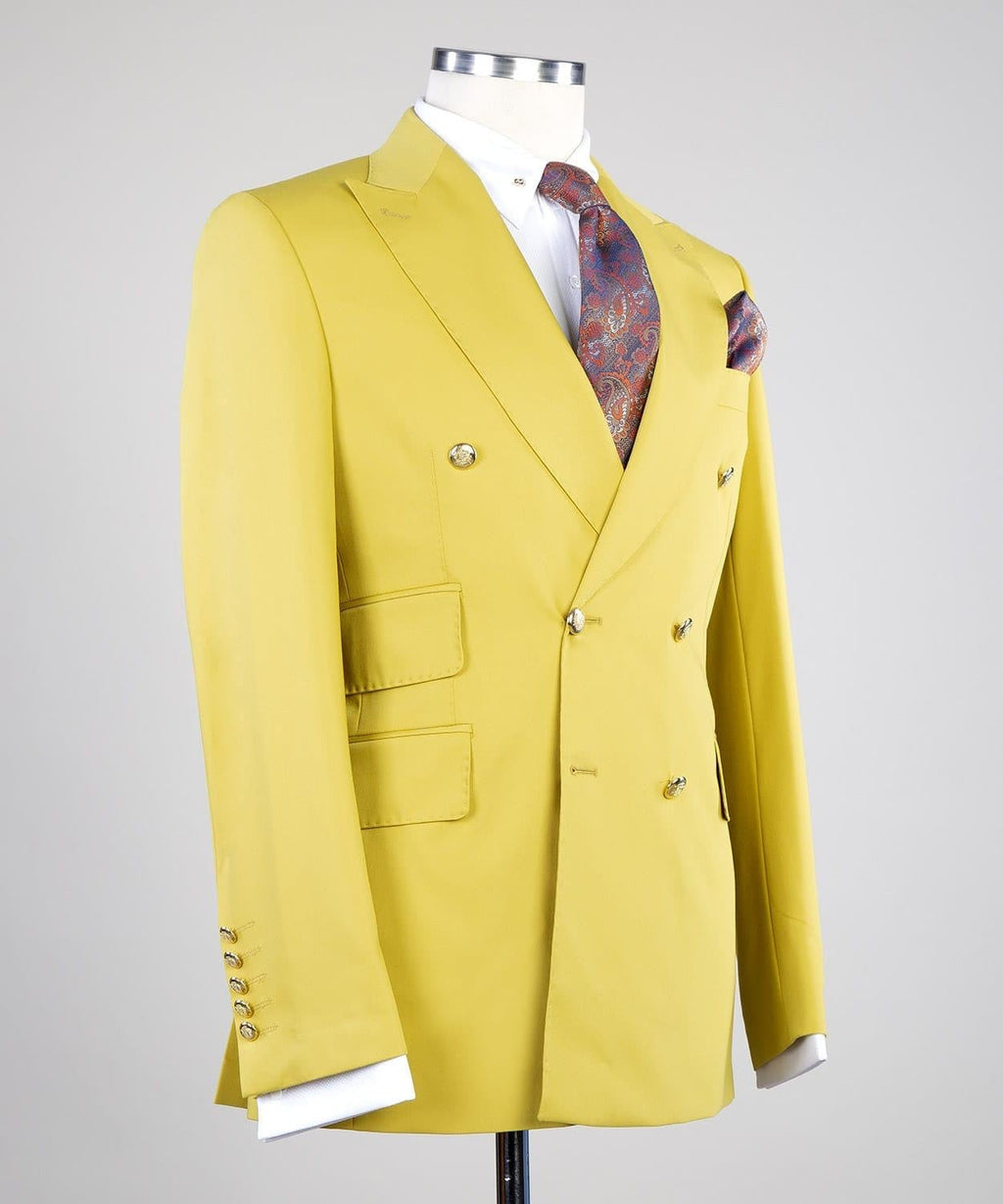 Beautiful Yellow Peaked Lapel Double Breasted Men Suits