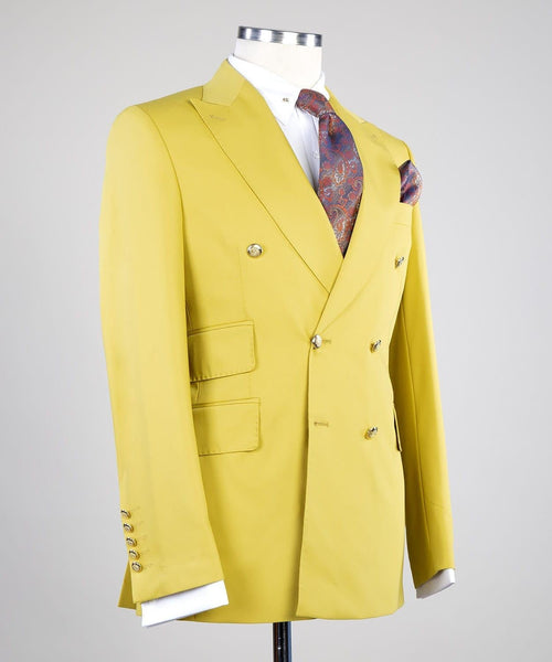 Beautiful Yellow Peaked Lapel Double Breasted Men Suits