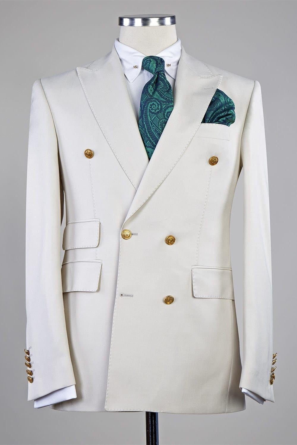Bespoke White Peaked Lapel Double Breasted Men Suits