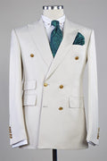 Bespoke White Peaked Lapel Double Breasted Men Suits