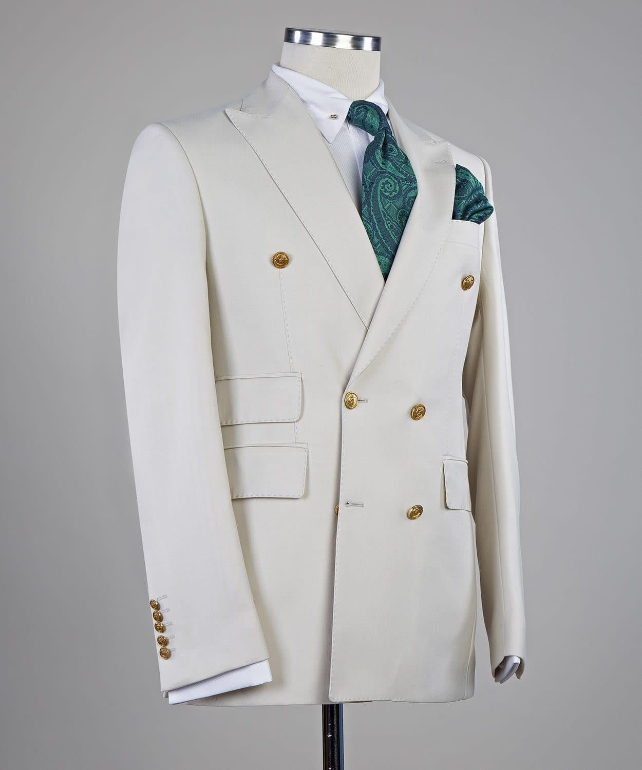 Bespoke White Peaked Lapel Double Breasted Men Suits