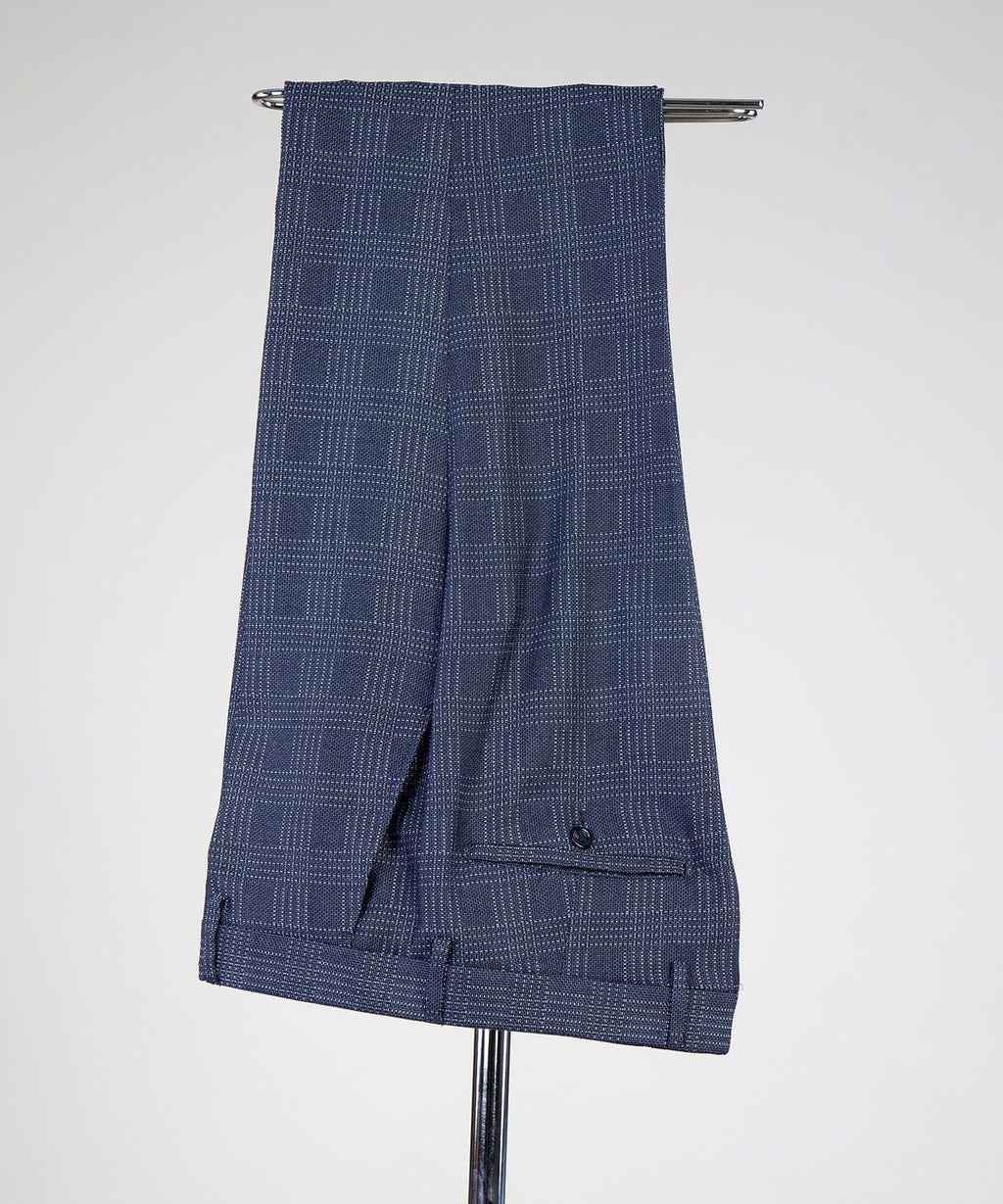Formal Navy Blue Double Breasted Plaid Peaked Lapel Business Suits