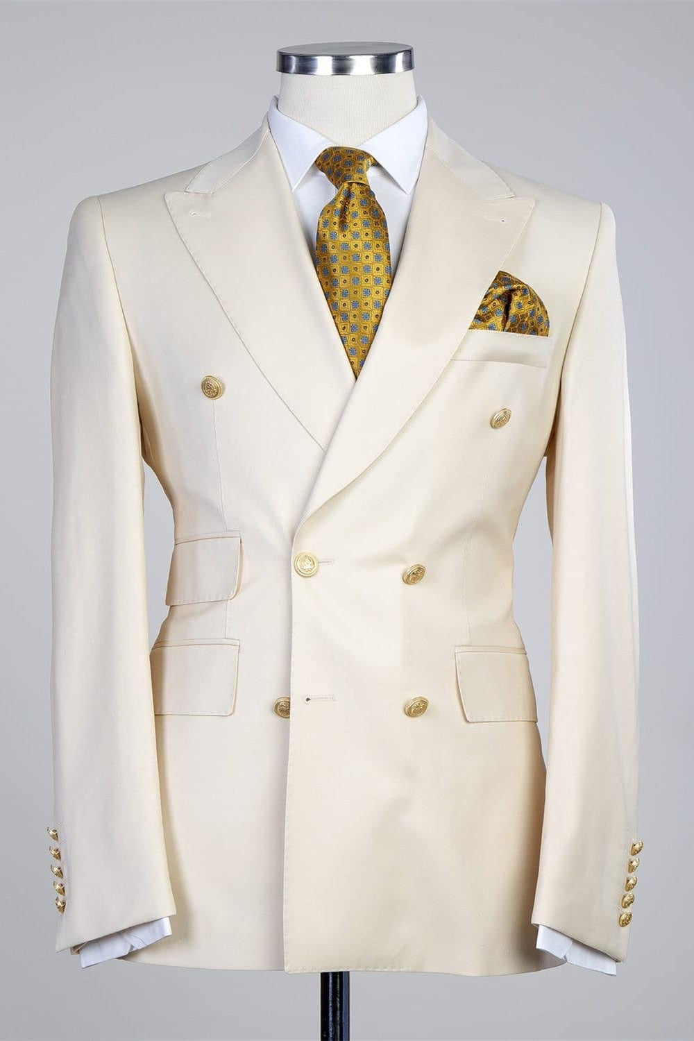 Modern Off-white Close Fitting Double Breasted Business Suits