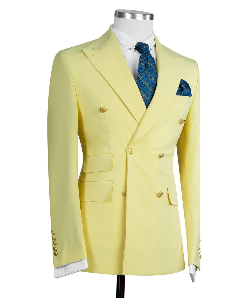 Trendy Yellow Peaked Lapel Slim Fit Double Breasted Prom Suits