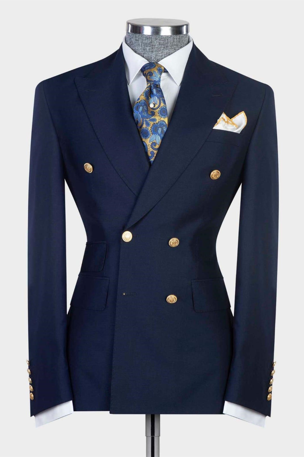 Classic Navy Peaked Lapel Double Breasted Business Suits