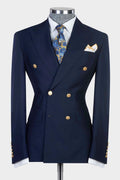 Classic Navy Peaked Lapel Double Breasted Business Suits