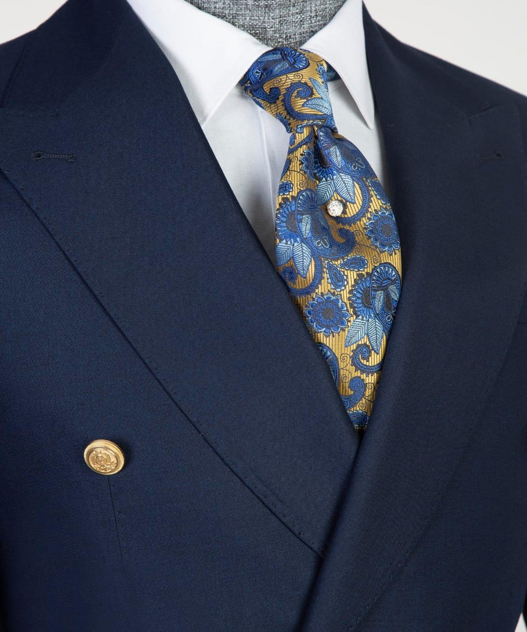 Classic Navy Peaked Lapel Double Breasted Business Suits