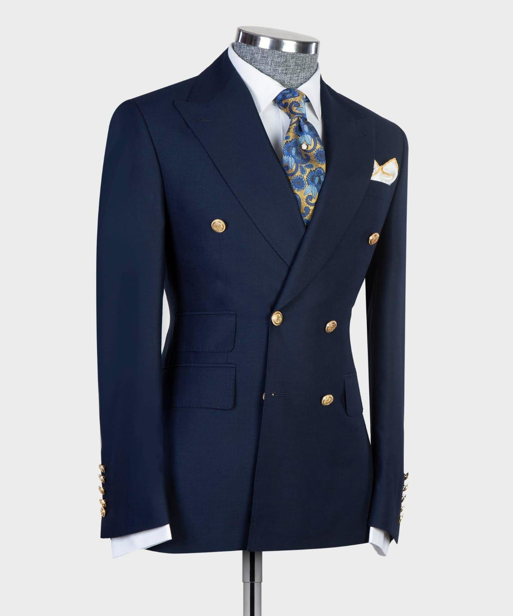 Classic Navy Peaked Lapel Double Breasted Business Suits