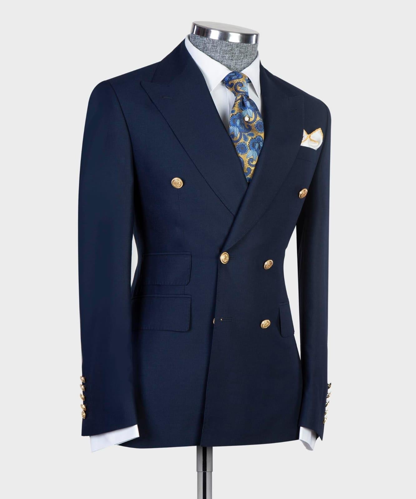 Classic Navy Peaked Lapel Double Breasted Business Suits