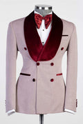 Fancy Red Double Breasted Prom Suits With Burgundy Shawl Lapel