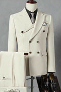 Stylish Off-white Double Breasted Close Fitting Prom Suits