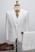 Mild White Peaked Lapel Three Pieces Plaid Prom Men Suits