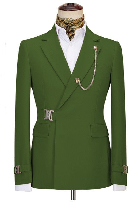 Glamorous Green Notched Lapel Prom Suits With Metal Buckle