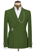 Glamorous Green Notched Lapel Prom Suits With Metal Buckle