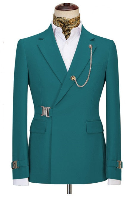 Charming Teal Notched Lapel Prom Suits With Metal Buckle