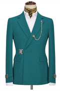 Charming Teal Notched Lapel Prom Suits With Metal Buckle