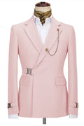 Gentle Pink Notched Lapel Prom Suits With Metal Buckle